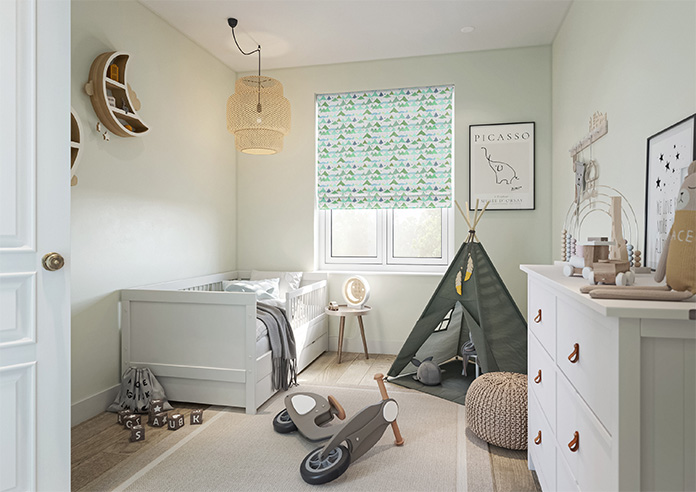 Cloudy Peaks, Mint - Motorised Roman Blind - Image 6